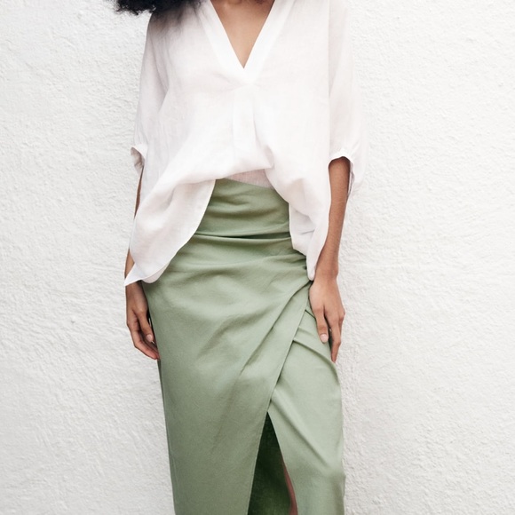 NWT Zara Draped Linen Blend Skirt - Picture 6 of 8